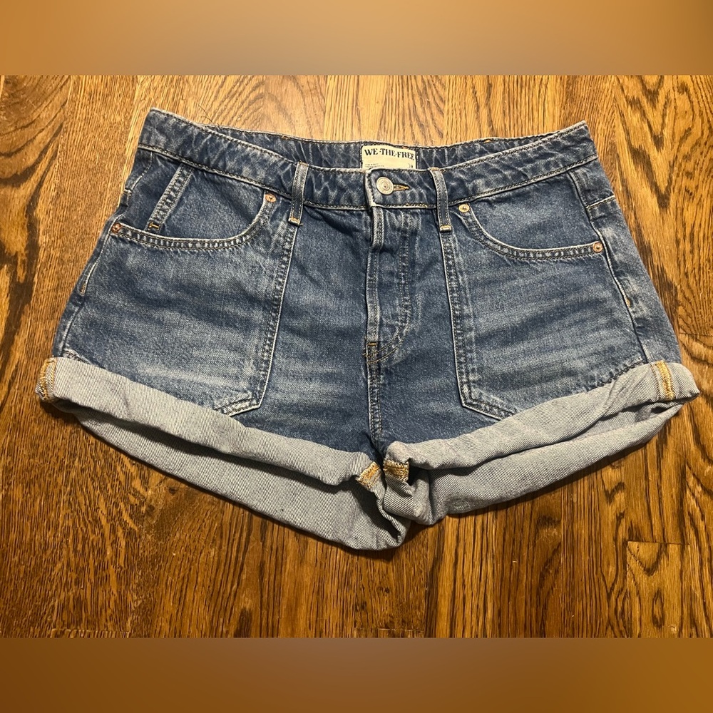 Free People We The Free Blue Jean Shorts Distressed Cut-Off Style